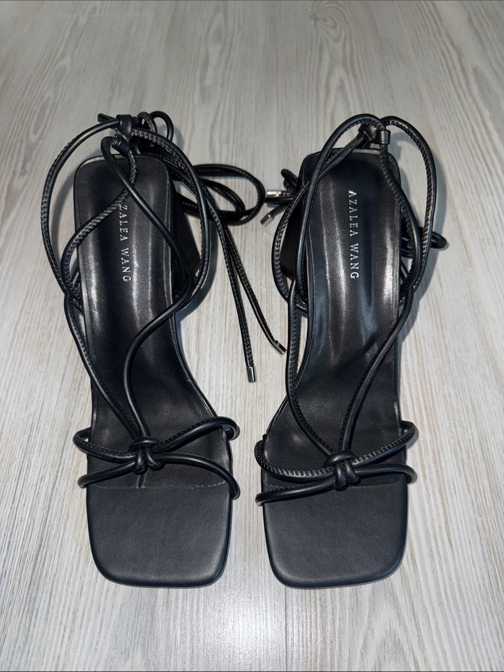 Azalea Wang Black Lace-Up Square-Toe Heeled Sandals